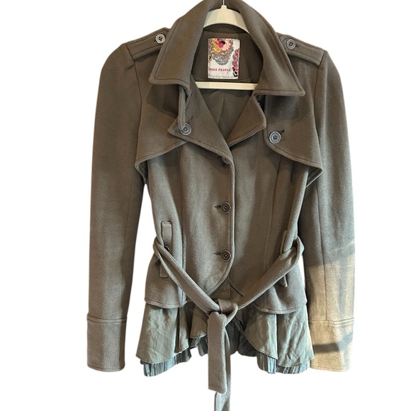 FREE PEOPLE Green Military Jacket Ruffles Y2K Cotton 6 - Picture 1 of 10